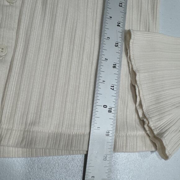 Madewell Flared-Sleeve Cardigan Sweater Top XS Beige Button Up Crew Neck Ribbed - Picture 13 of 14